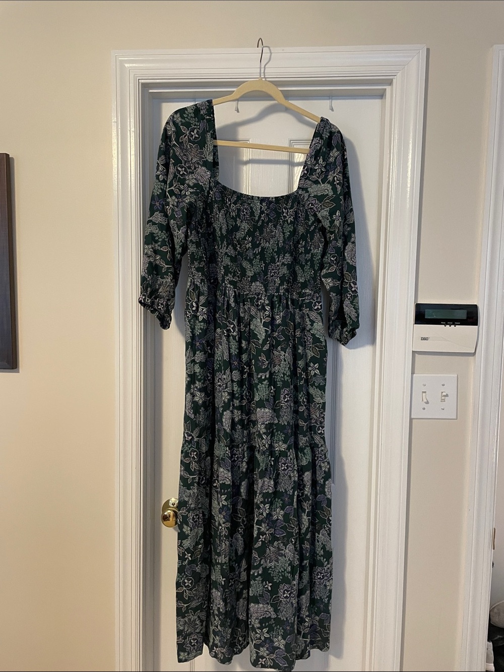 Marine Layer Floral Smocked Maxi Dress in Dark Green